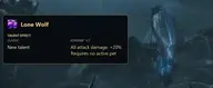 Tooltip des Talents Einsamer Wolf aus dem Treffsicherheit-Talentbaum des WoW-Forever-Jägers: 20 Prozent mehr Angriffsschaden, solange kein Tier aktiv ist
