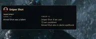 Tooltip des Talents Heckenschützenschuss aus dem Baum Treffsicherheit des WoW-Forever-Jägers mit vier Sekunden Zauberzeit und 15 Sekunden Abklingzeit