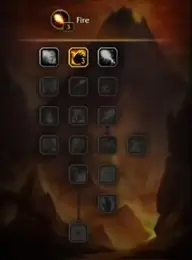 WoW Forever Mage Fire talent tree in the community demo calculator, showing the Improved Scorch, Hot Streak and Master of Elements rows