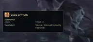Descripción emergente del talento Voz de la verdad del árbol Sagrado del paladín de WoW Forever, con seis segundos de silencio e inmunidad a interrupciones