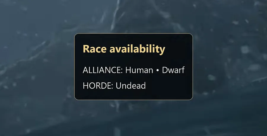 Tarjeta de WoW Forever con las razas disponibles del paladín: humano y enano para la Alianza y no-muerto para la Horda