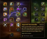 Tooltip des Talents Verbesserter Sturmschlag im Verstärkungsbaum des WoW-Forever-Schamanen: 100 Prozent Chance auf Manaregeneration und 100 Prozent Chance, dass Sturmschlag bei Ausweichen oder Parieren zurückgesetzt wird