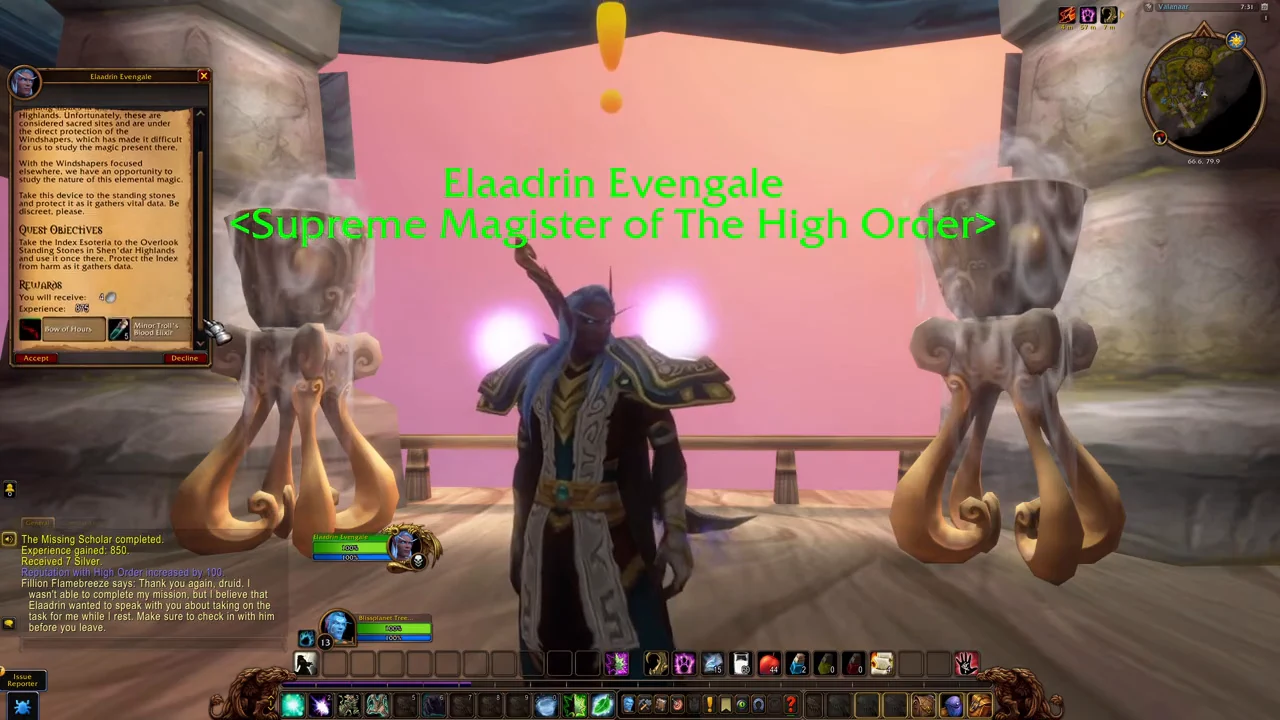 Elaadrin Vendaval del Atardecer y el panel de la misión Estudiar el viento en el metraje de la beta de Blizzplanet