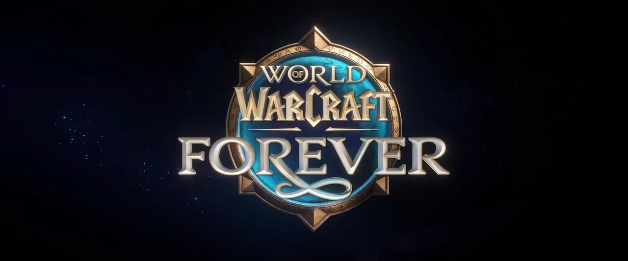 Logo von World of Warcraft Forever auf dunklem Sternenhimmel gegen Ende des New-Horizons-Cinematics
