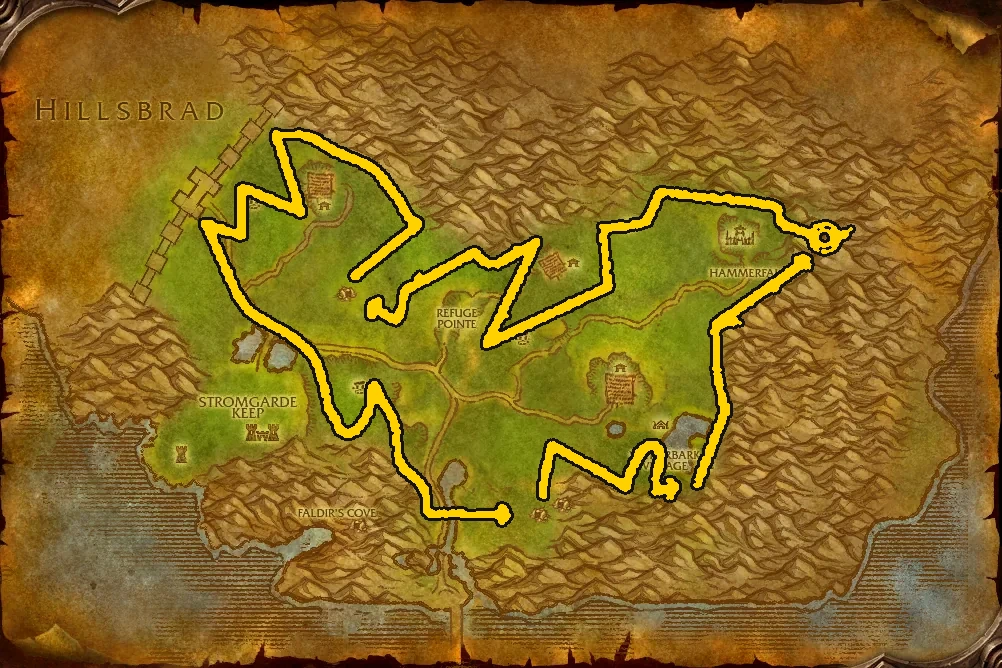 Circuito de minería provisional en el mapa de la zona de Tierras Altas de Arathi