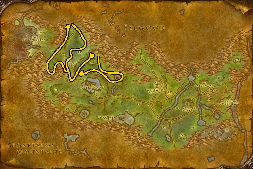 Circuito de minería provisional en el mapa de la zona de Vallefresno