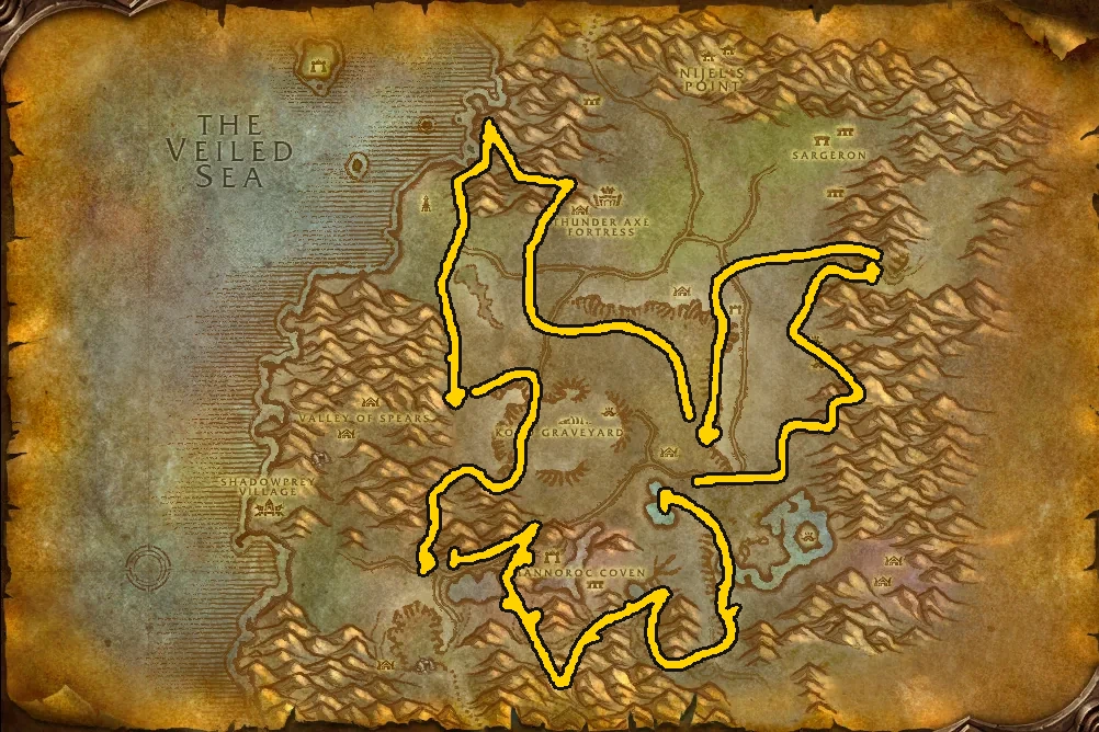 Circuito de minería provisional en el mapa de la zona de Desolace