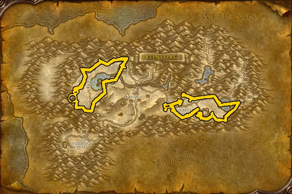 Circuito de minería provisional en el mapa de la zona de Dun Morogh