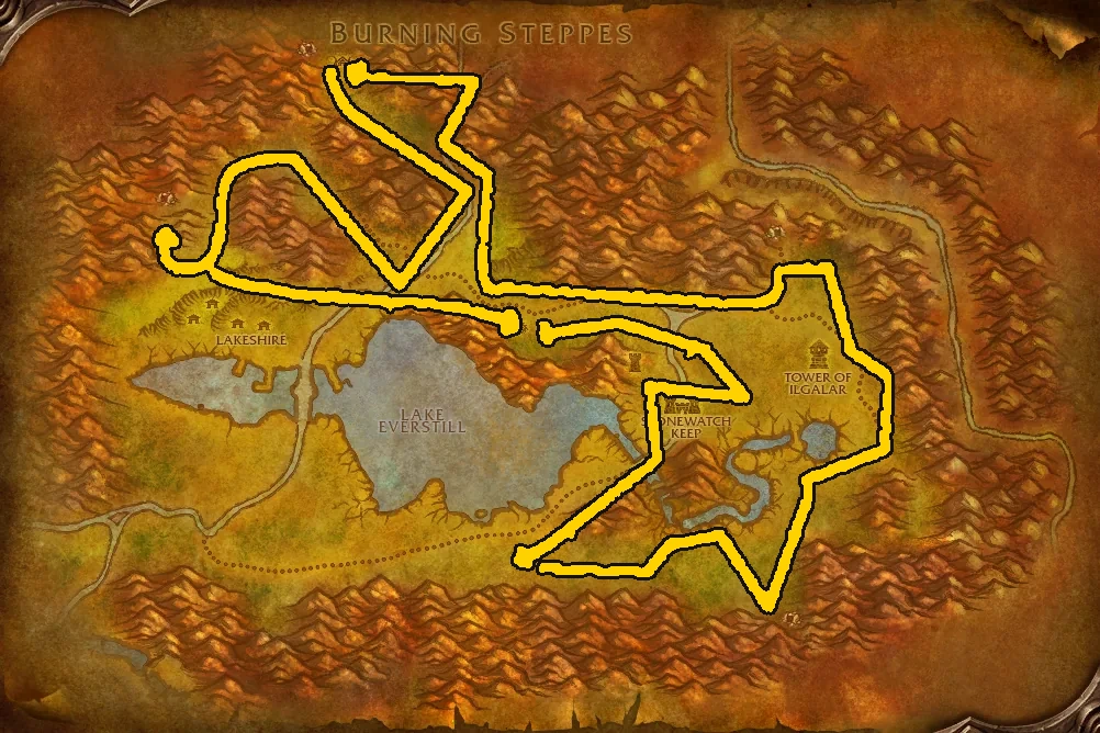 Circuito de minería provisional en el mapa de la zona de Montañas Crestagrana