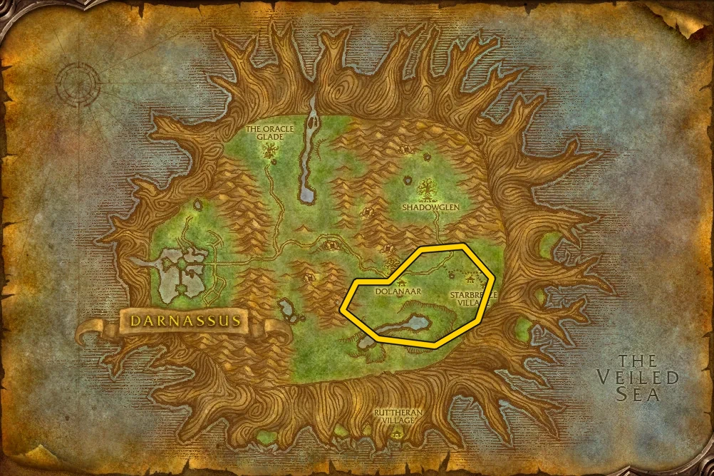 Vorläufige Kürschnerei-Runde in Teldrassil auf der Zonenkarte
