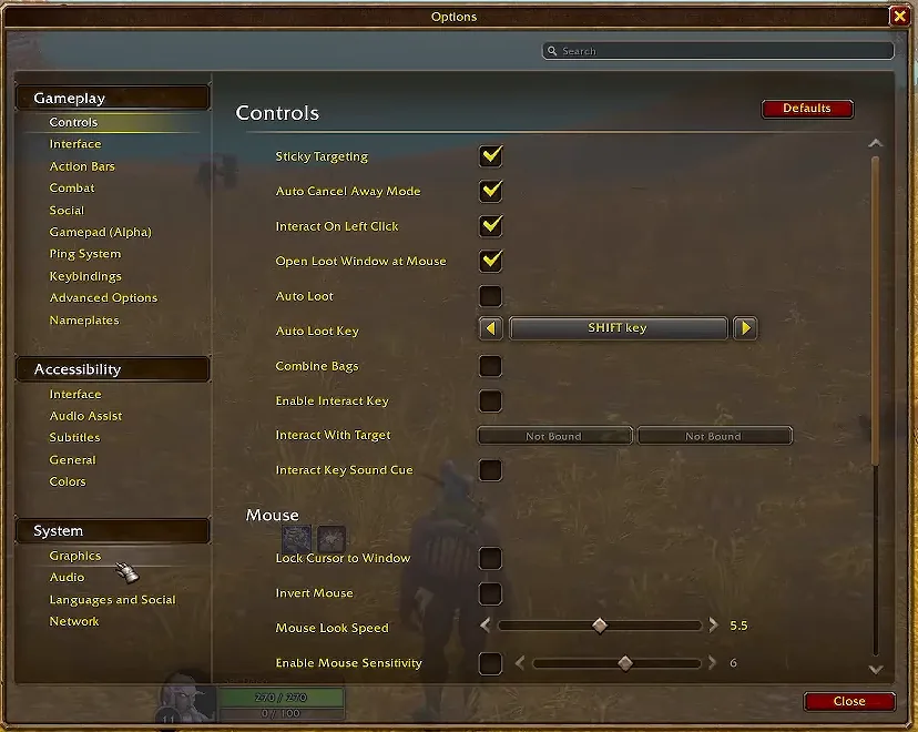 Forever Options category tree showing Accessibility Interface, Audio Assist, Subtitles, General and Colors beside Gameplay Controls