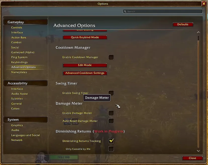Advanced Options von Forever mit den Optionen Enable Cooldown Manager, Edit Mode und Advanced Cooldown Settings